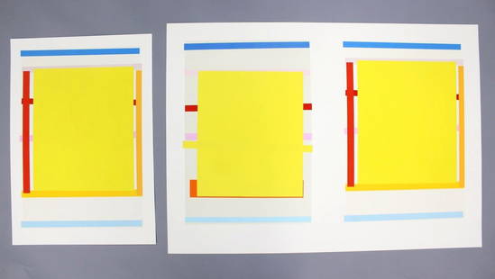 Lot of 2 Signed Imi Knoebel Abstract Lithographs, 1 of 2: Lot of 2 Signed Imi Knoebel Abstract Lithographs, 1 of 2. This pair of color lithographs by Imi Knoebel (German, b. 1940) features primary colors in geometric abstraction as 'Untitled #1' (diptych, 19