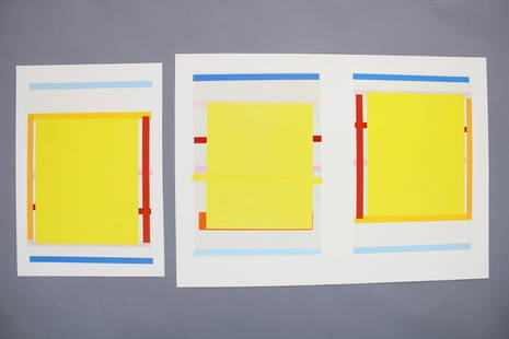 Lot of 2 Signed Imi Knoebel Abstract Lithographs, 2 of 2: Lot of 2 Signed Imi Knoebel Abstract Lithographs, 2 of 2. This pair of color lithographs by Imi Knoebel (German, b. 1940) features primary colors in geometric abstraction as 'Untitled #1' (diptych, 19