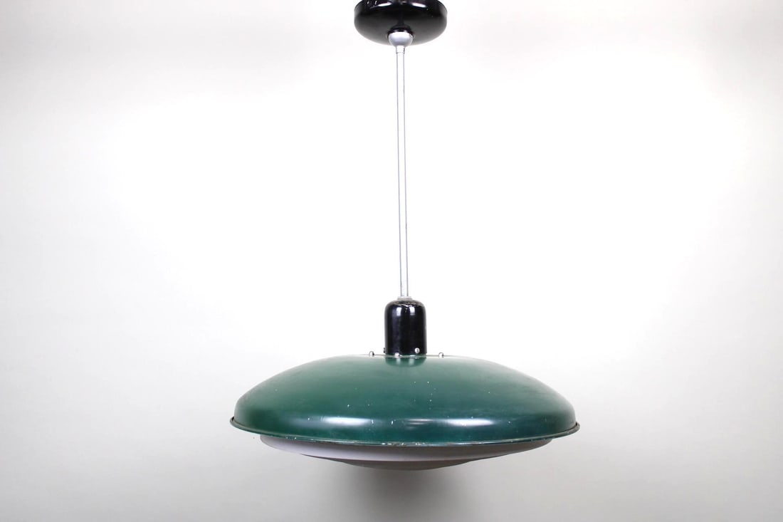 Mid-Century Modern Metal Enamel Saucer Pendant Lamp (1 of 6)