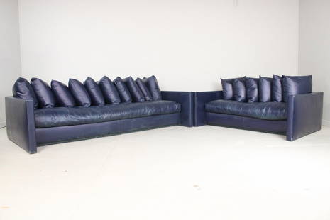 Pair of Joseph D'Urso "Linear" Leather Sofas for Knoll: Pair of Joseph D'Urso "Linear" Leather Sofas for Knoll. This is for two large sofas by Knoll, one slightly shorter. The estate these came form has them dyed navy blue to match the room, the original c