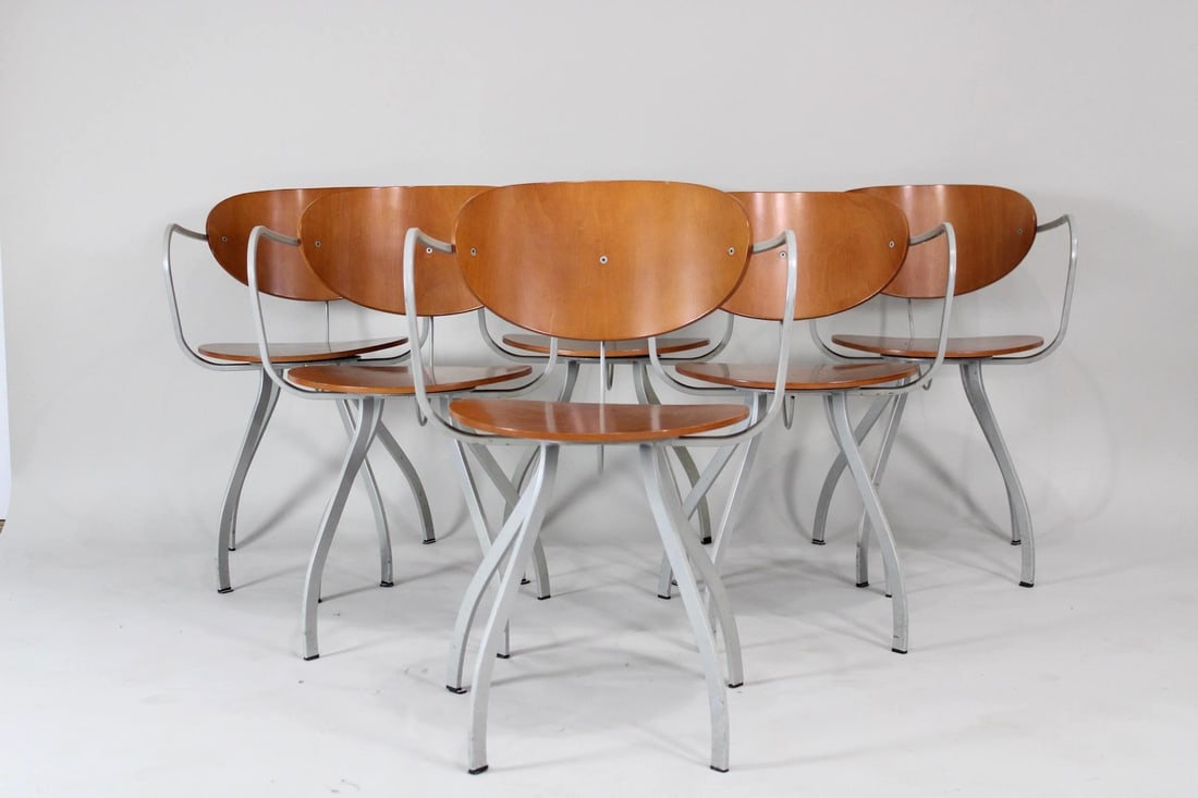 Set of 6 Postmodern Bentwood & Metal Dining Chairs, Pascal Mourgue Style (1 of 15)