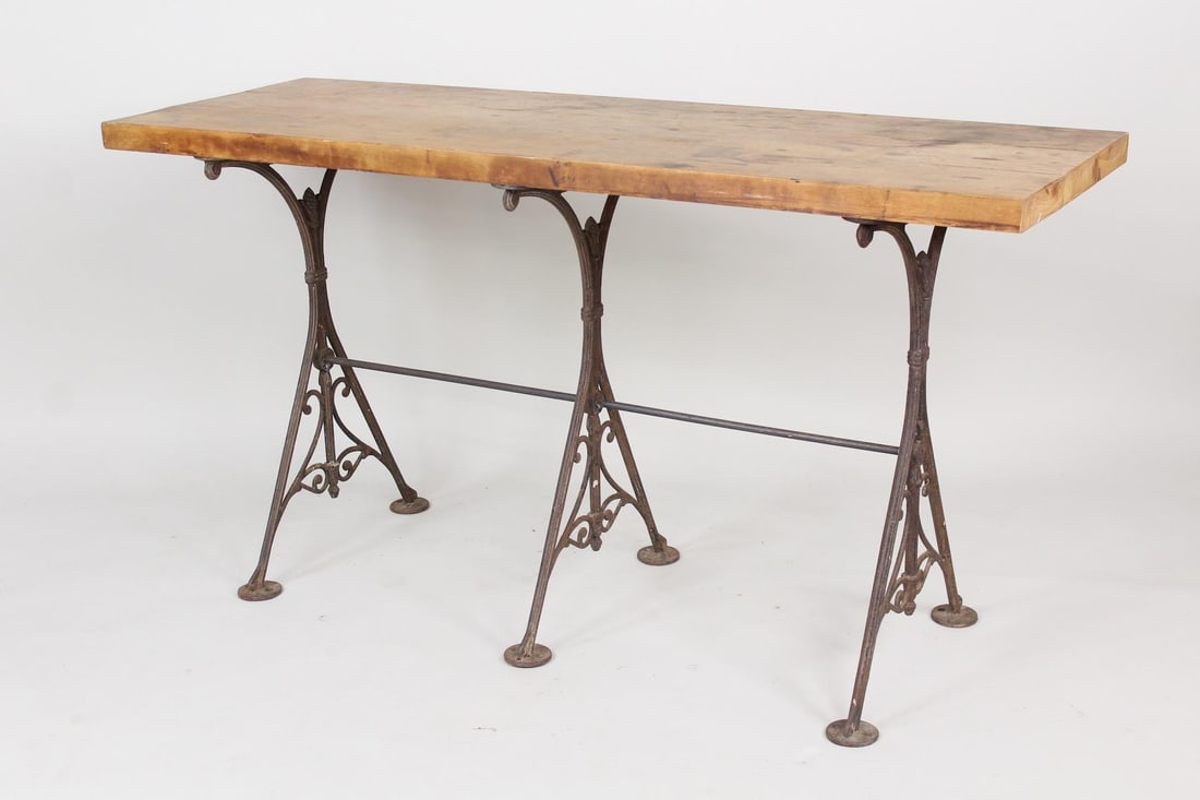 Art Nouveau Butcher Block Top Cast Iron Console Table (1 of 12)
