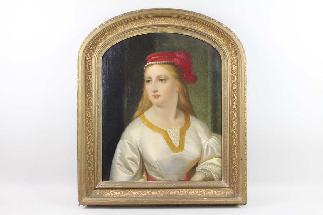 Antique Painting of a Blonde Woman in Red Hat, A. D. Lothrop (1 of 16)