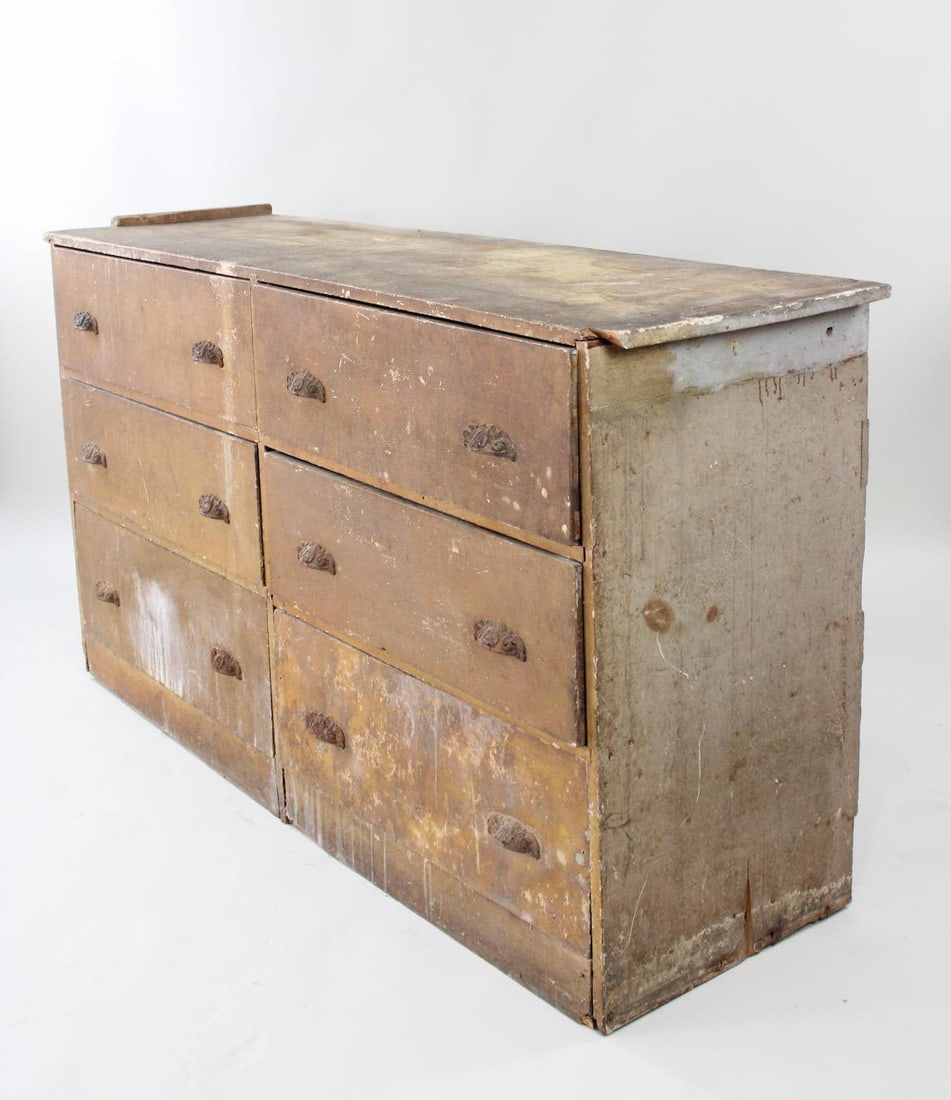 19th C. Primitive Wooden Multi Drawer Cabinet Store Counter (1 of 13)