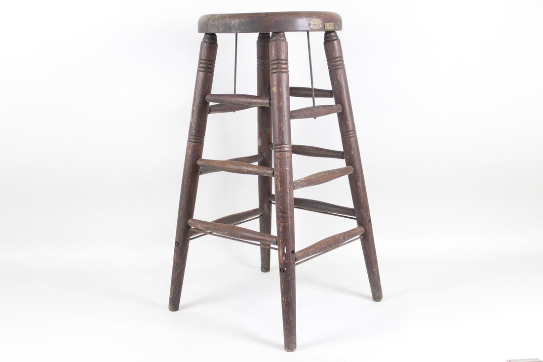Industrial Wooden Barstool with Turned Legs (1 of 9)