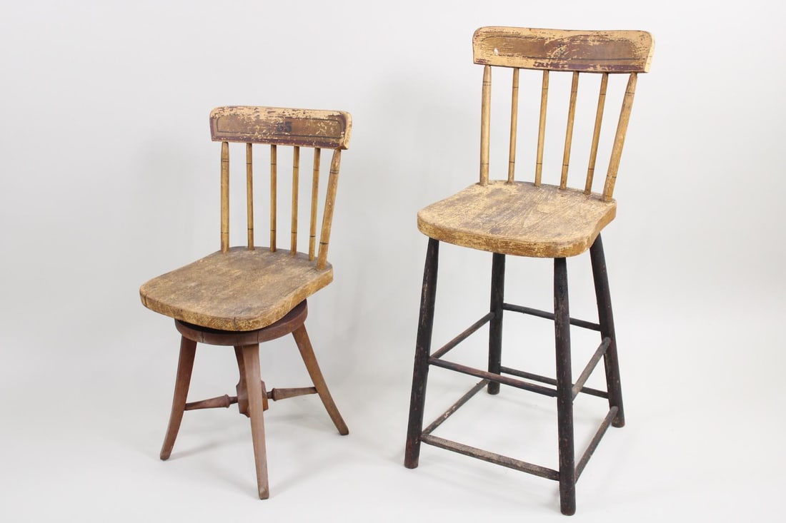Pair of 19th C. Folk Painted Wooden Chairs, Windsor & Artist Stool (1 of 16)