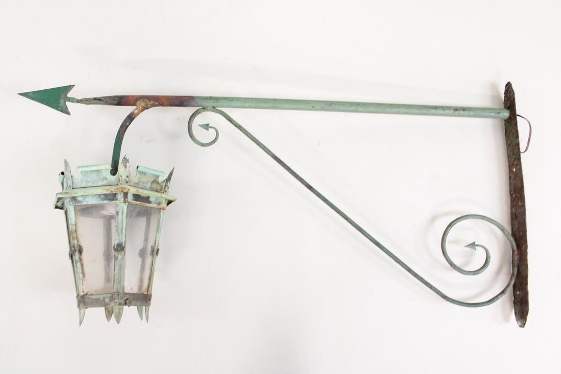 Wrought Iron & Copper Wall Mounted Bracket Street Lantern Lamp (1 of 12)