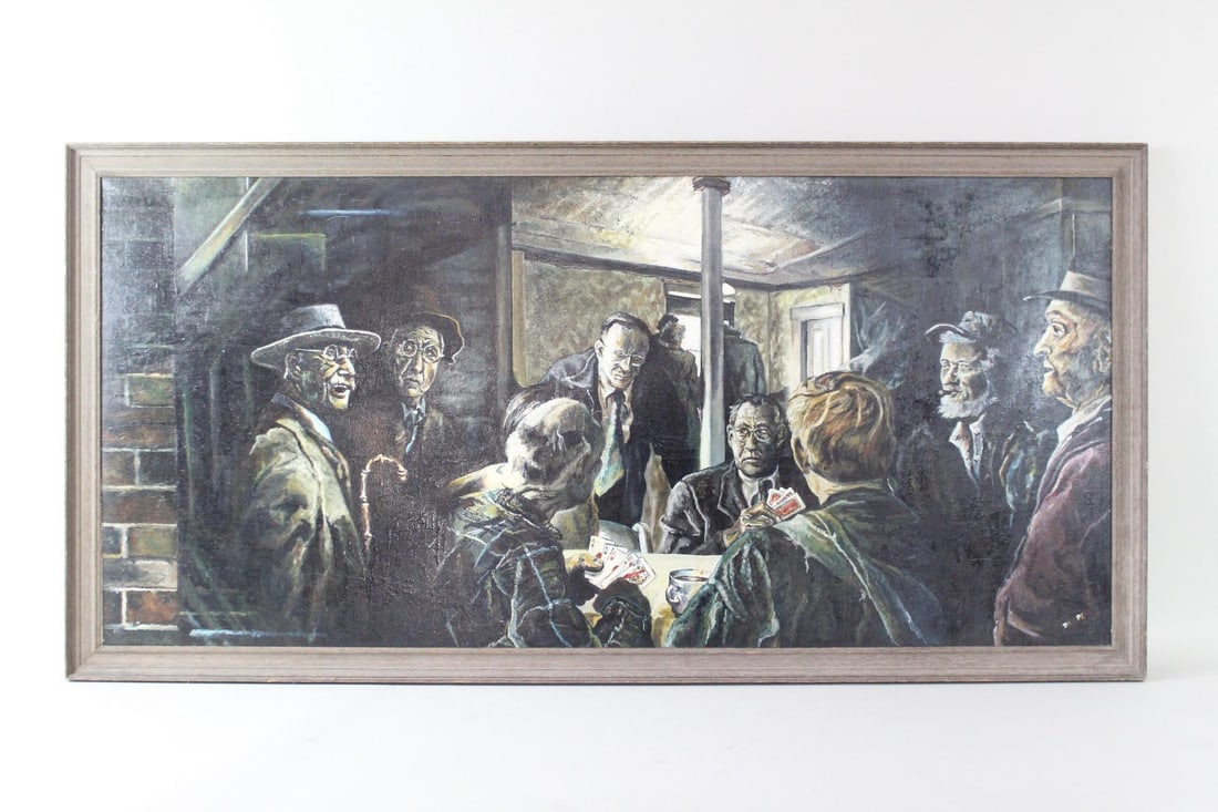 Signed Dave Perry Painting of Poker Gambling Scene (1 of 12)