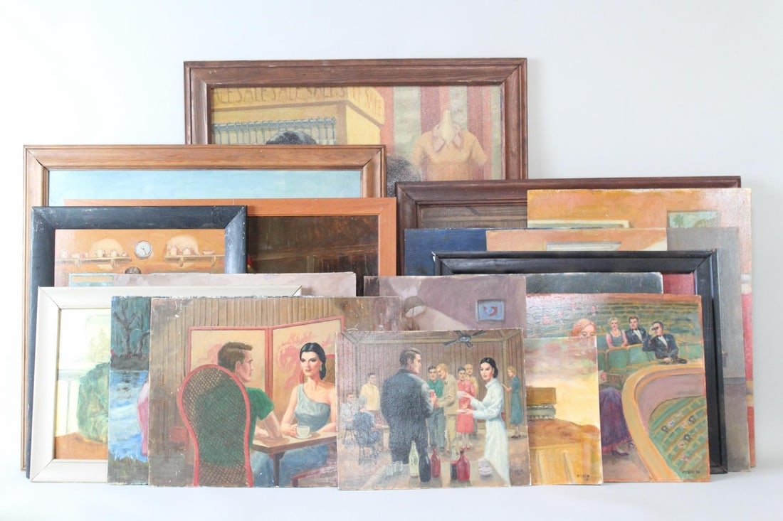 Lot of 19 Paintings Featuring Women, Signed Reber (1 of 20)