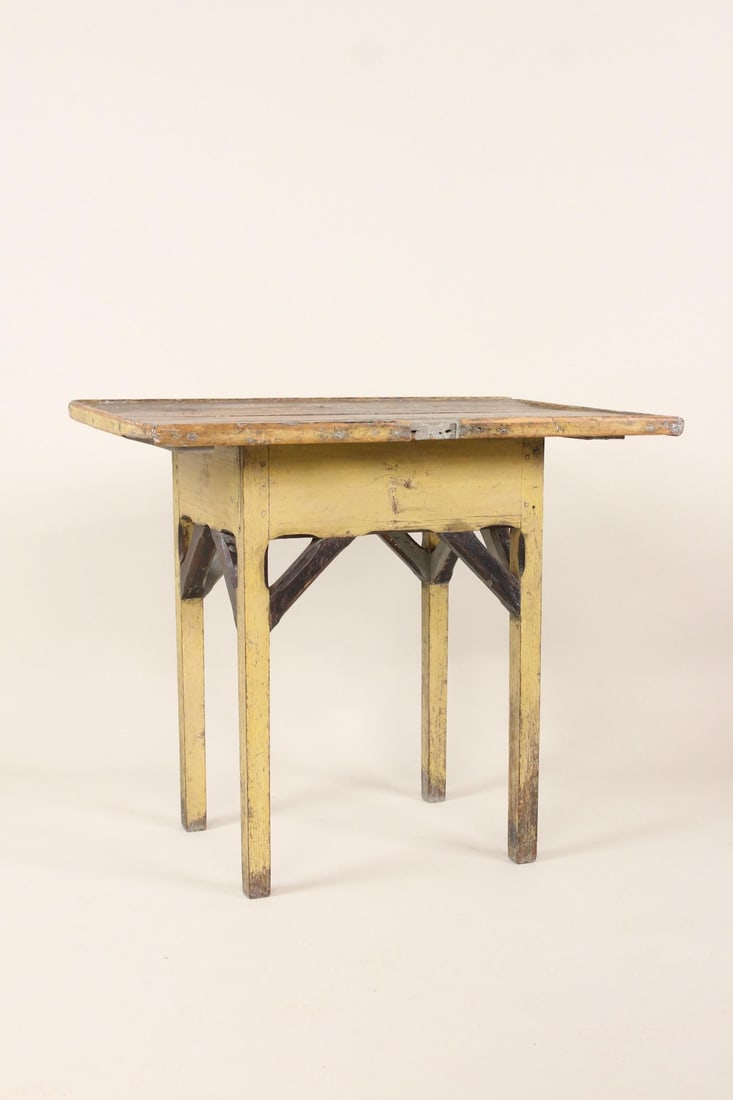 Primitive Yellow Folk Art Painted Wood Side Table (1 of 8)