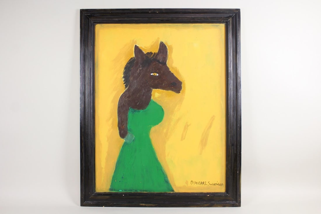 Large Earl Swanigan Outsider Art Painting, Well Dressed Horse (1 of 9)