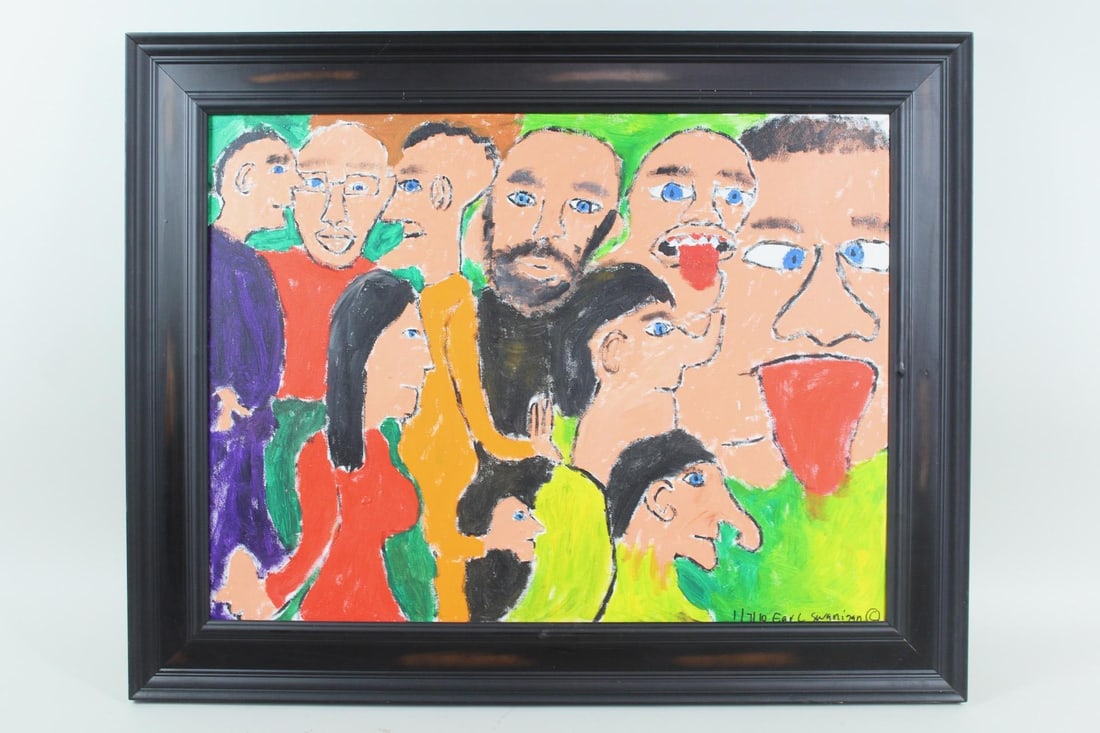 Earl Swanigan Framed Outsider Art Painting, Portrait of Ten People (1 of 12)