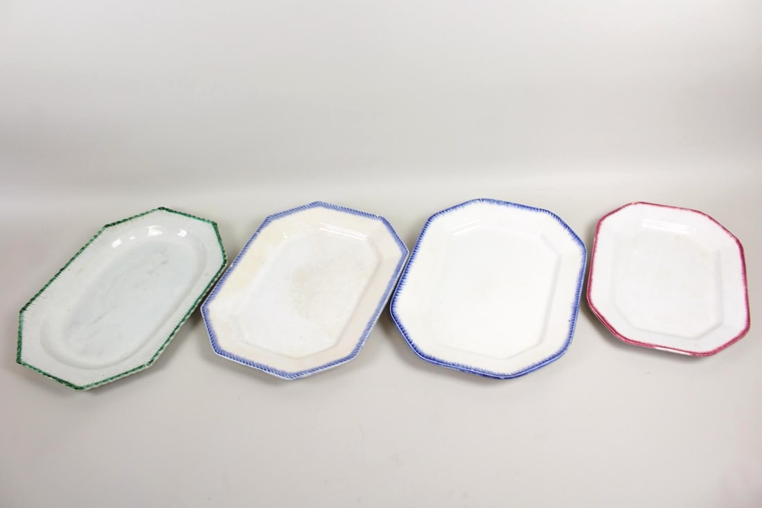 Lot of 4 Assorted Ironstone Serving Platters, Feathered Edge (1 of 20)