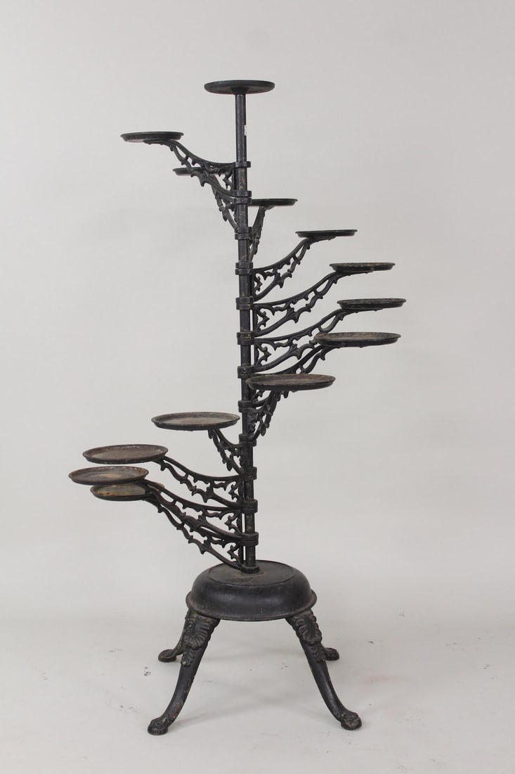 Cast Iron Victorian Tiered Swing Arm Plant Stand Auction