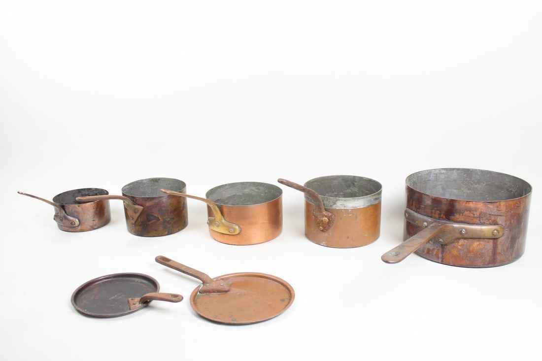 Lot of 5 Copper Pans & 2 Lids, Lewis Conger, Fornaci di Barga (1 of 20)