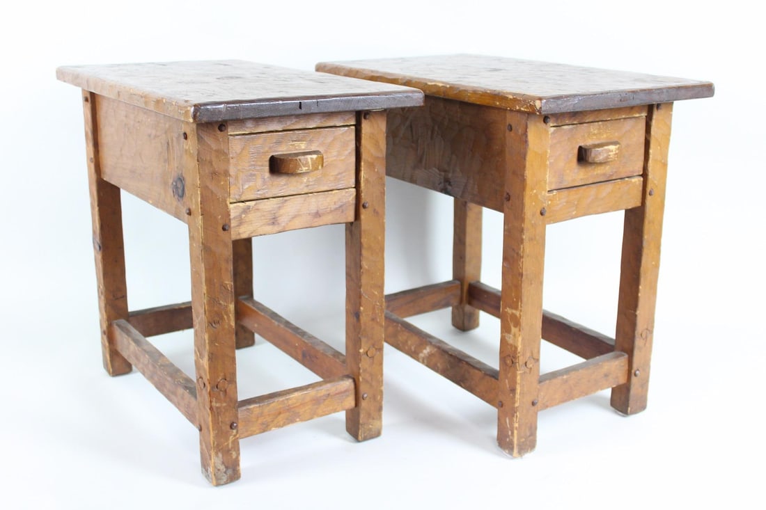 Pair of Primitive Brutalist Wooden Side Tables, R. Douglas Rumsey (1 of 15)