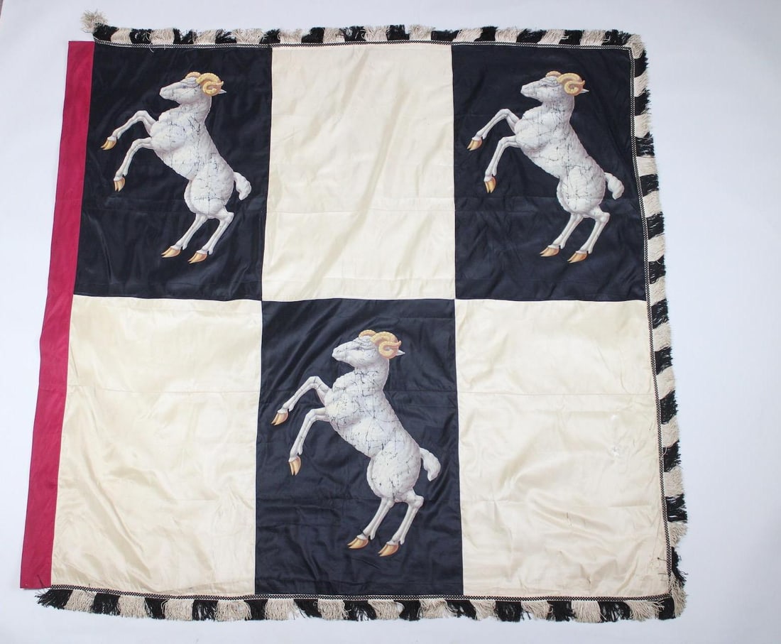 Checkered Banner Flag with Painted Rams, Black & White (1 of 19)