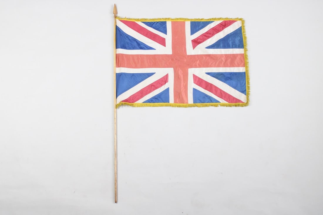 British Union Jack Flag on Tall Wooden Carved Spear Stick (1 of 9)