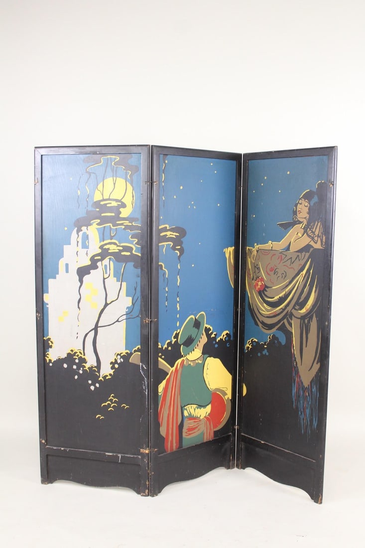 Art Deco Painted Wood Three-Panel Folding Screen, Craft-Color Studios (1 of 14)