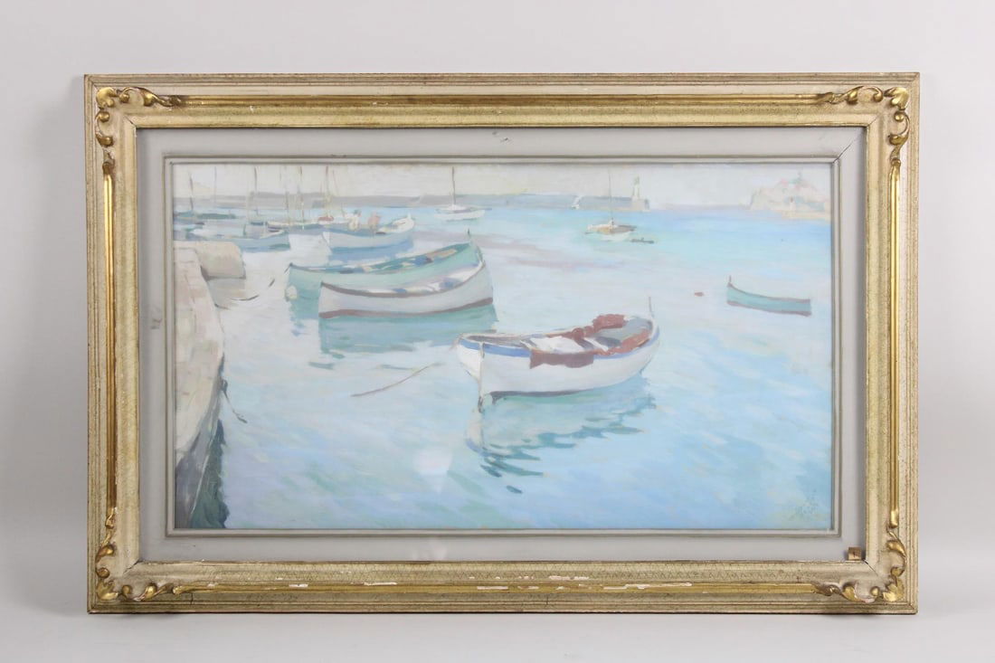 Teonesto De Abate Painting, Boats in Harbor (1 of 13)
