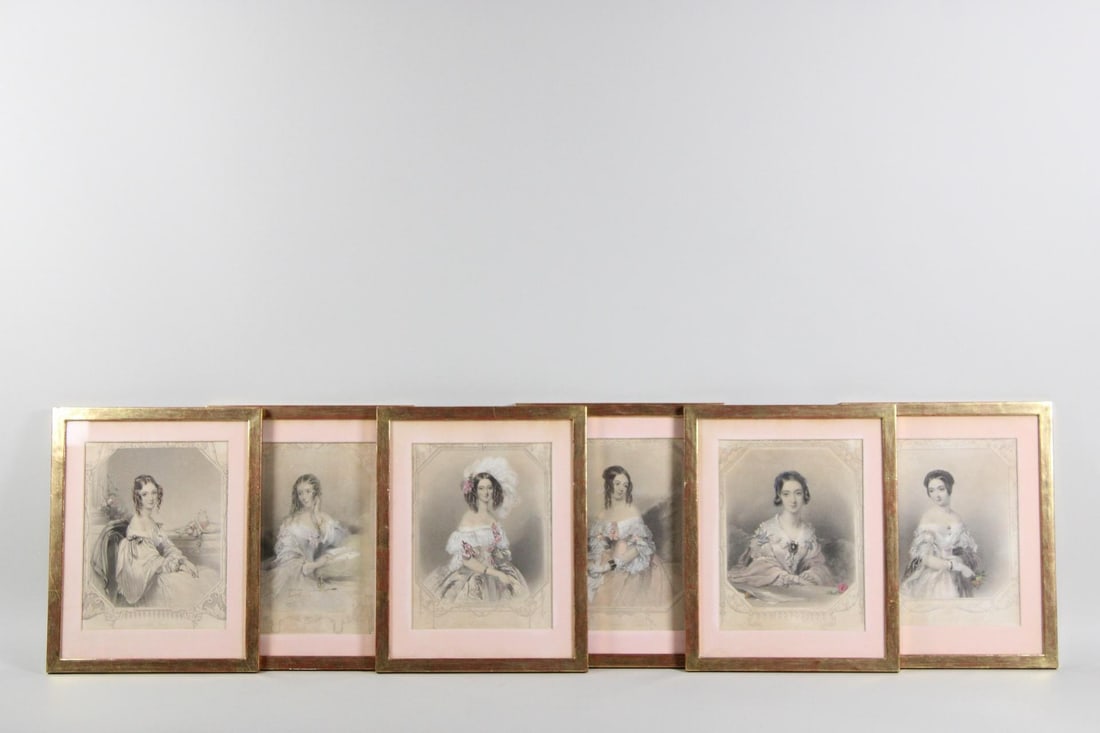 Set of 6 Framed 19th C Engravings of Aristocratic Ladies (1 of 19)
