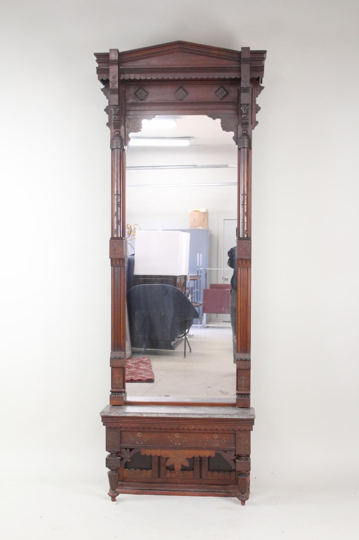 7.5-Foot Standing Eastlake Pier Mirror with Marble Shelf (1 of 12)