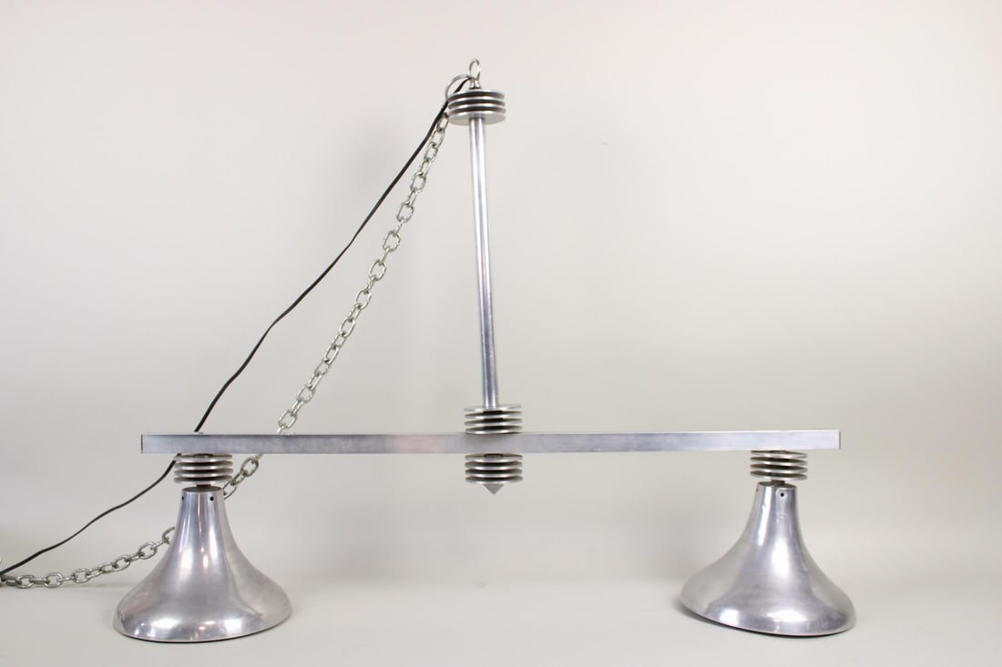 Machine Age Spun Aluminum Double Hanging Lamp, Billiards Light (1 of 9)