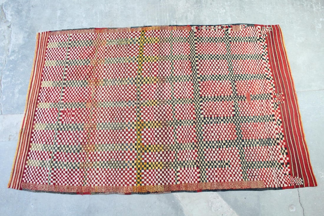 Mid-Century Modern Woven Checkerboard Rug (1 of 10)