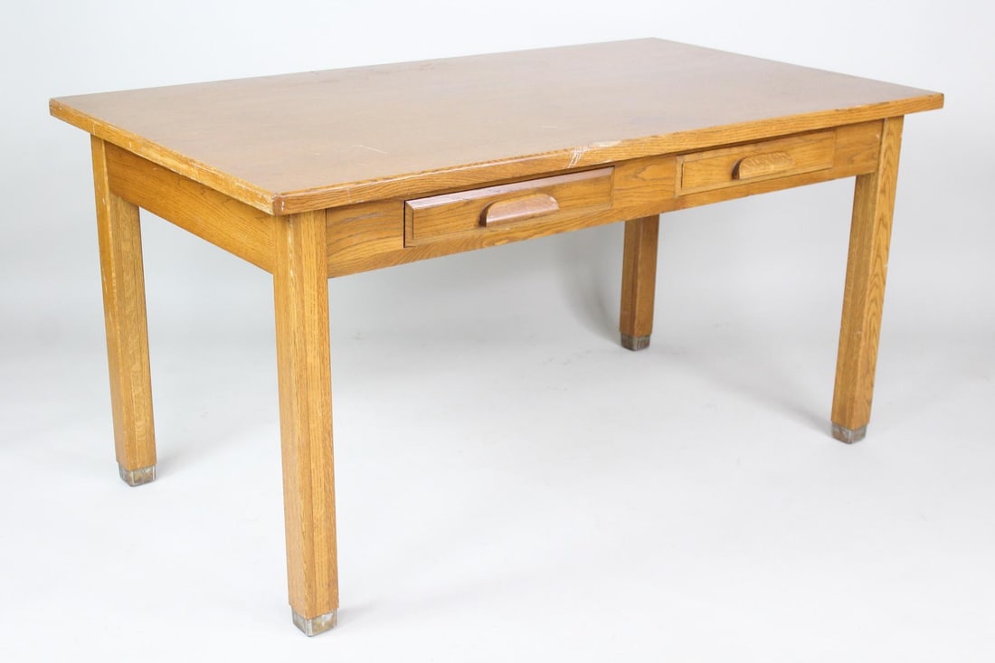 Oak Library Table Desk with Drawers, Standard Furniture (1 of 9)