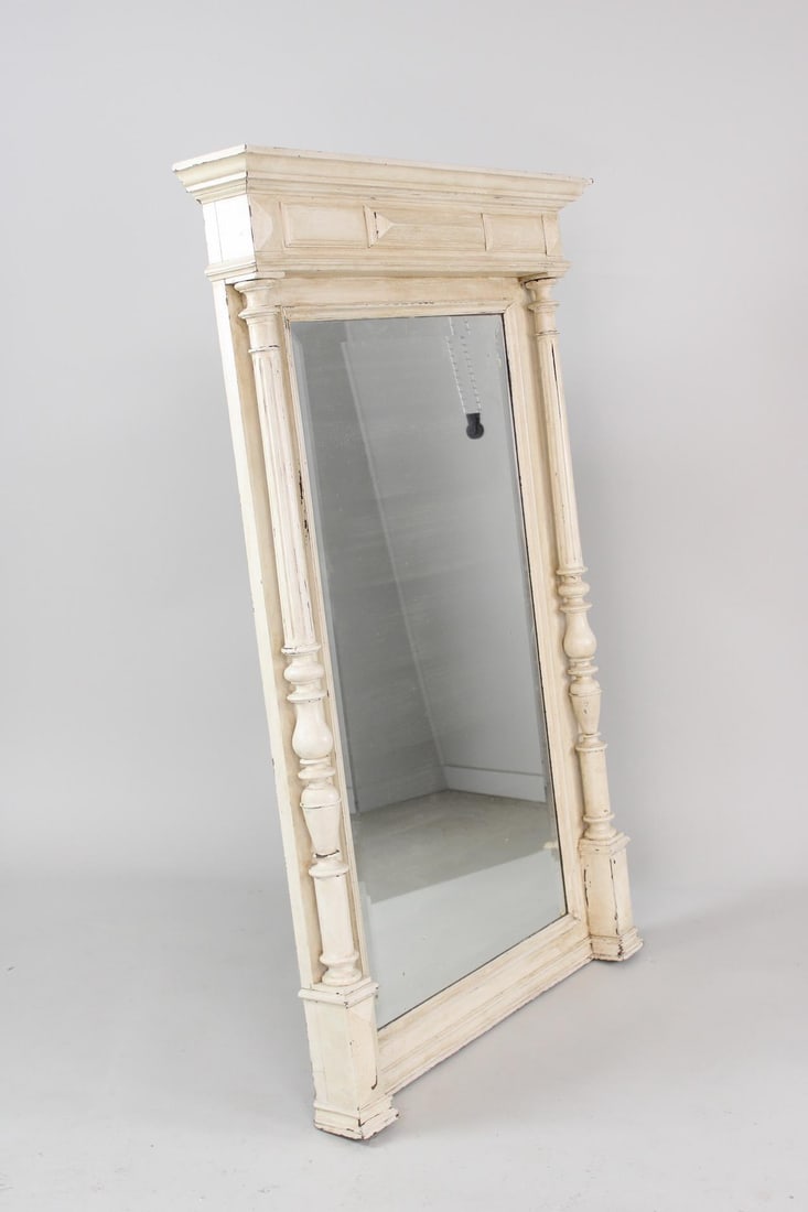 Neoclassical Wood Painted White Columned Mirror (1 of 8)