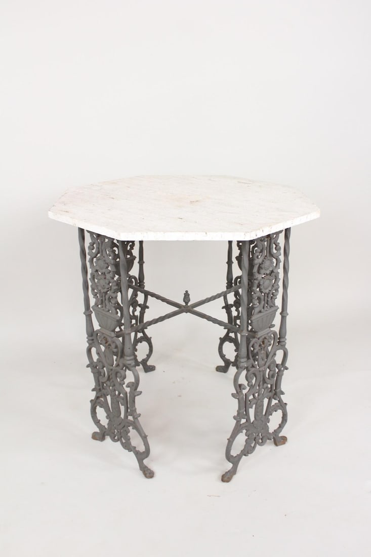 Art Nouveau Cast Iron & Travertine Outdoor Garden Table (1 of 10)