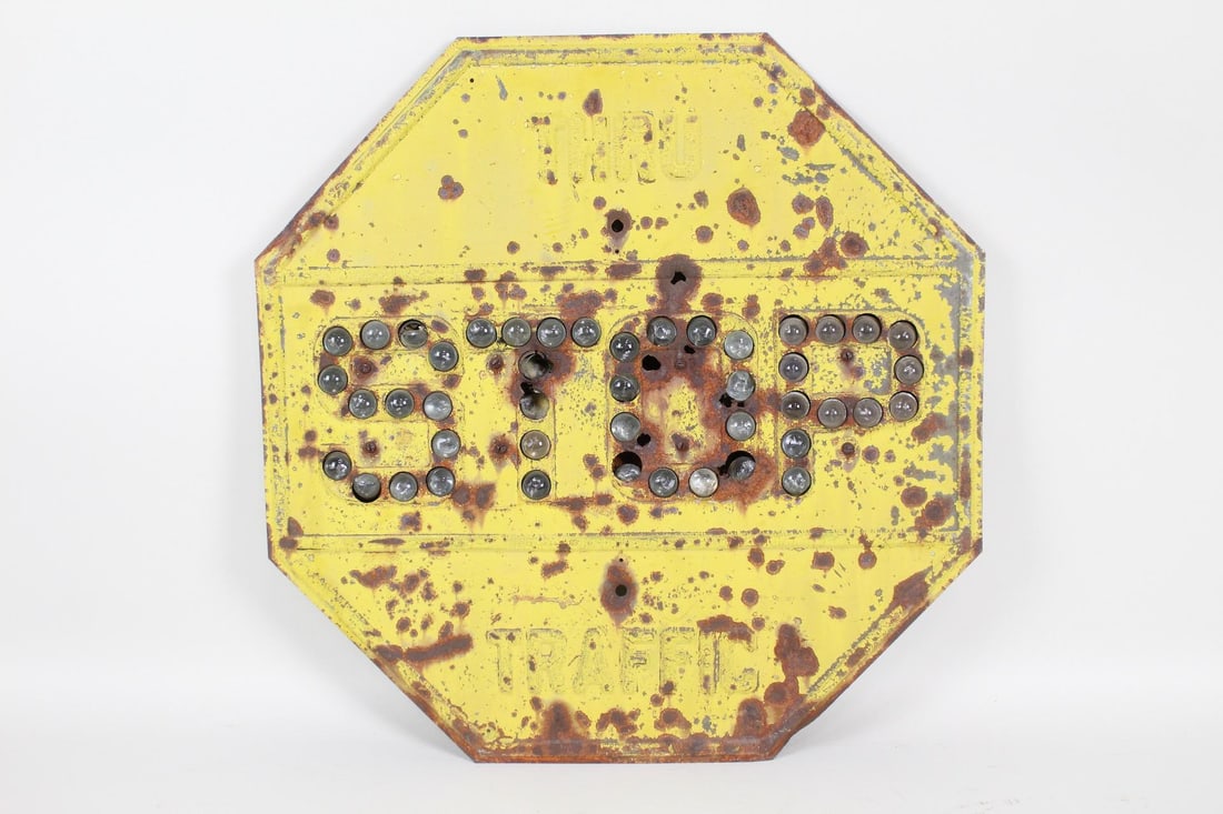 Yellow Stop Sign, Glass Cat Eye Reflectors (1 of 9)