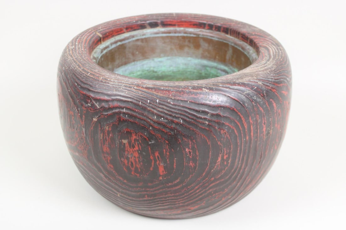 Japanese Round Wood & Copper Brazier, Hibachi, Planter (1 of 7)