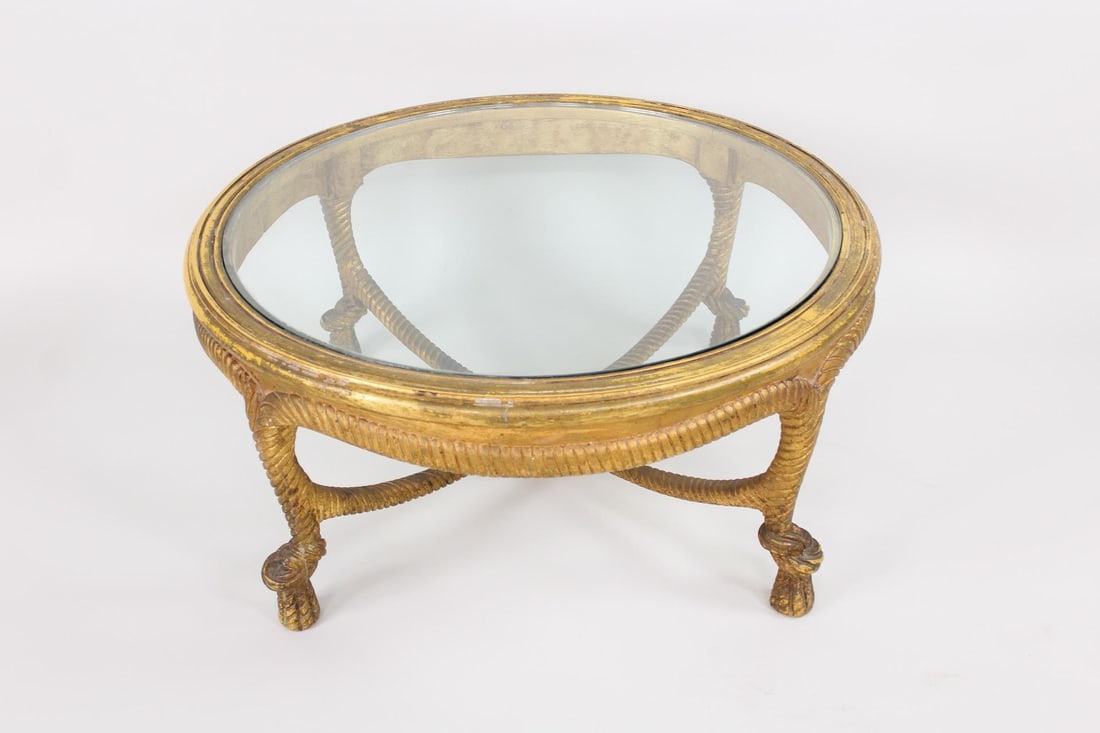 Napoleon III Style Glass & Gilt Wood Rope Coffee Table, Hollywood Regency (1 of 8)