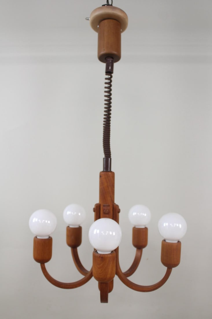 Danish Modern Domus Teak & Glass Chandelier (1 of 10)
