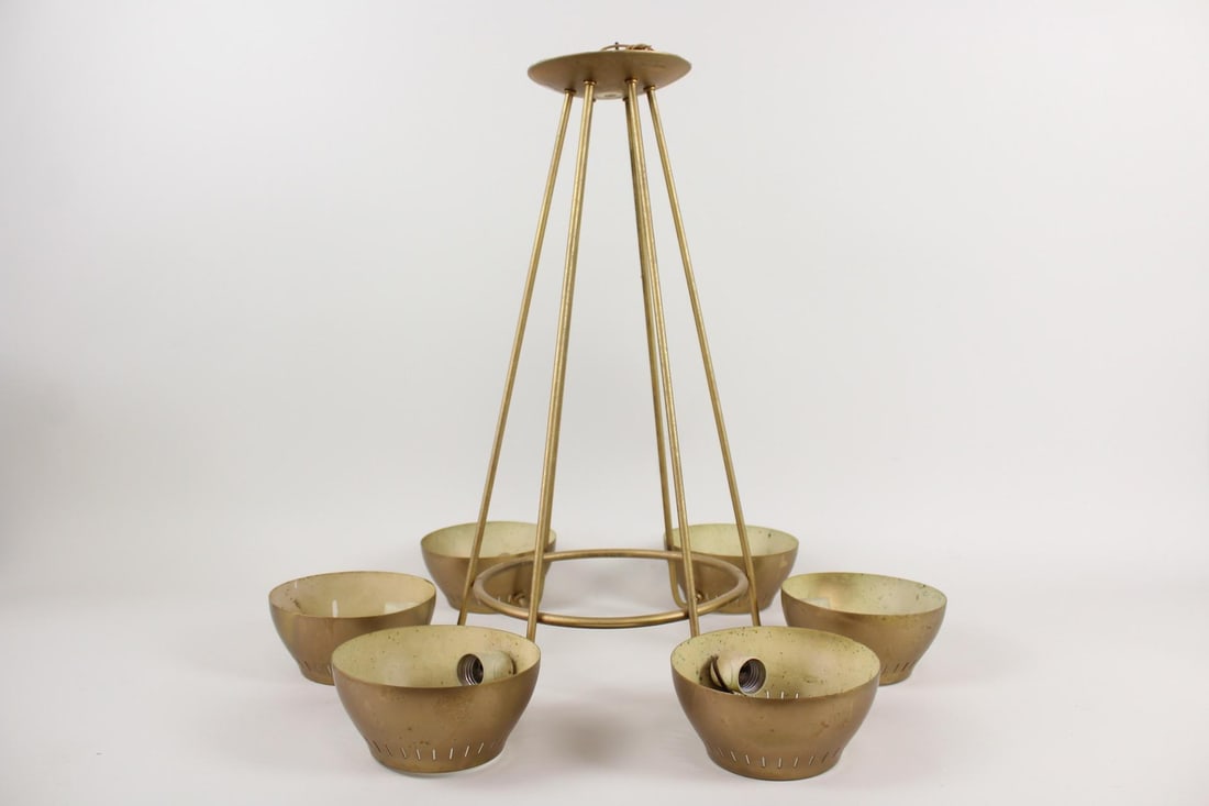 Mid-Century Modern Brass Chandelier, Gerald Thurston Style for Lightolier (1 of 14)