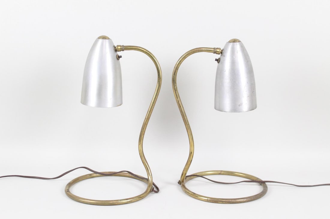 Pair of Mid-Century Modern Lamps, Brass & Aluminum, Harry Handler (1 of 9)