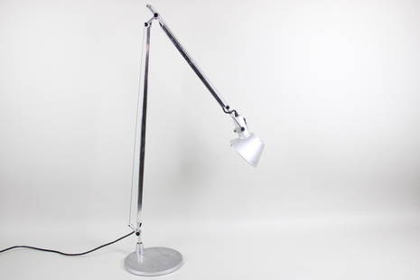 Postmodern Articulating Artemide 'Tolomeo' Floor Lamp, Michele De Lucchi & Giancarlo Fassina: Postmodern Articulating Artemide 'Tolomeo' Floor Lamp, Michele De Lucchi & Giancarlo Fassina. This adjustable standing light has a small shade with directional tab, and cantilever joints. Marked with