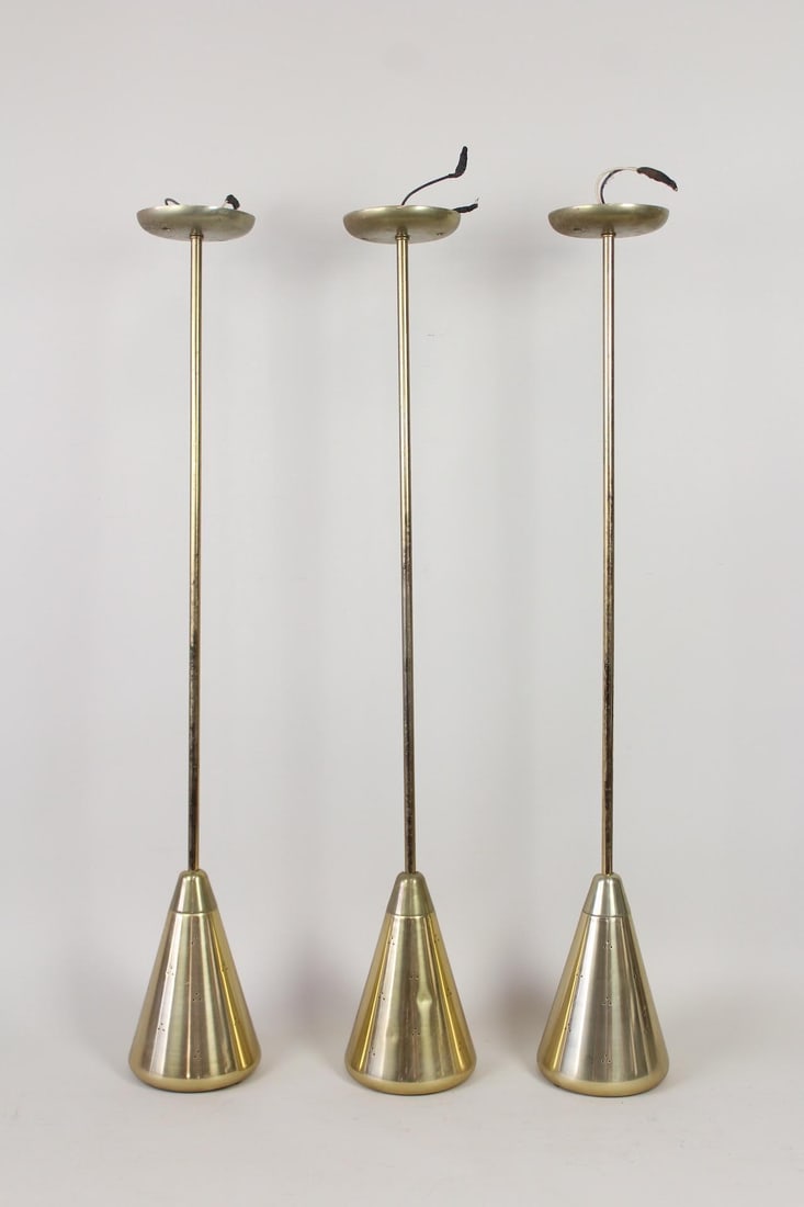 Set of 3 Articulating Brass Cone Lamp Fixtures, Lightolier (1 of 11)