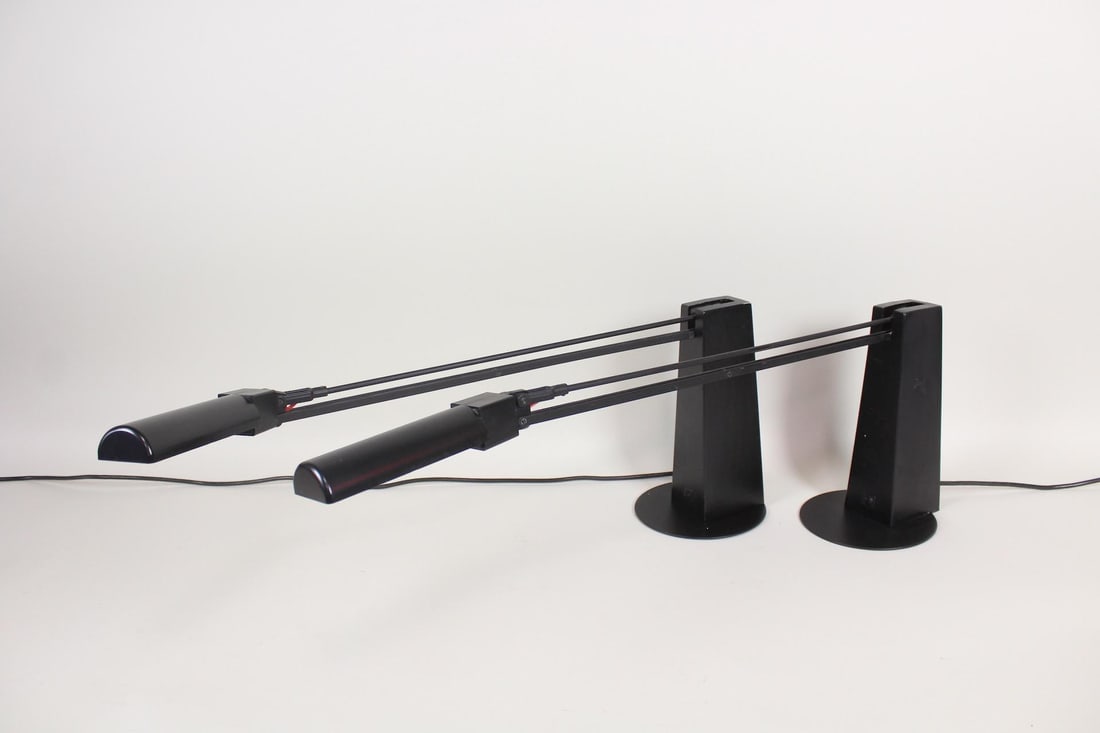 Pair of Ron Rezek Black Metal Postmodern Lamps (1 of 10)