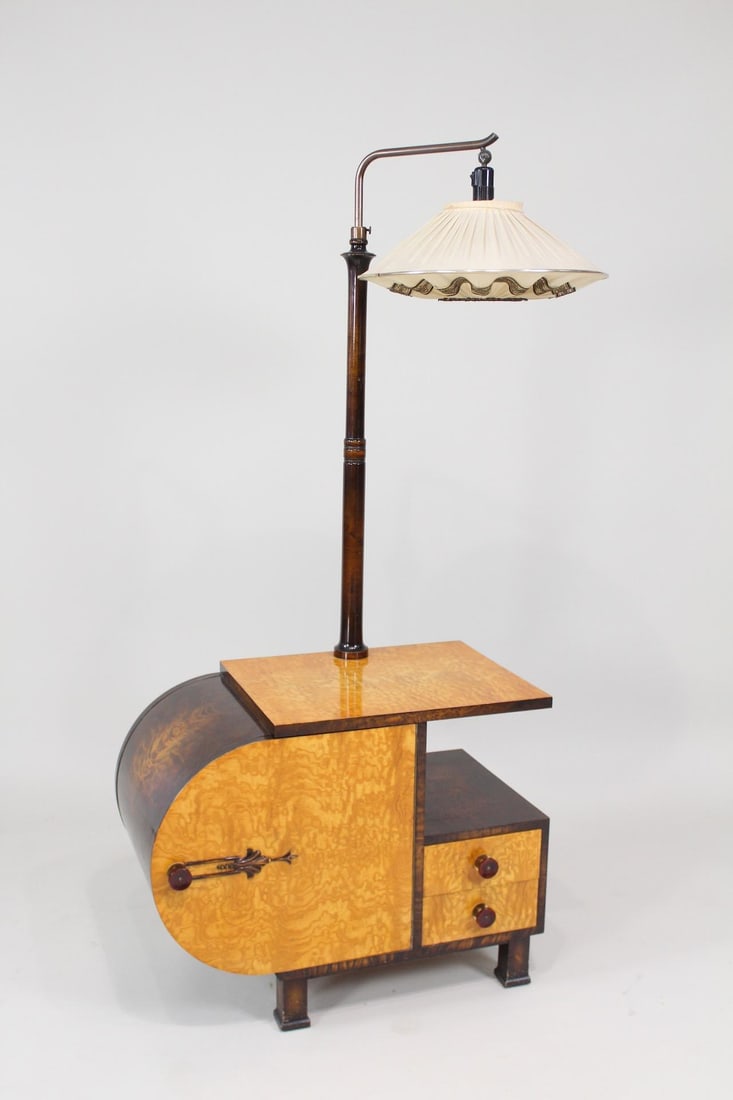 Art Deco Burl Wood Side Table with Lamp (1 of 12)