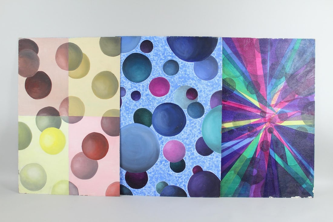 Lot of 3 Abstract Paintings on Board, Signed (1 of 17)