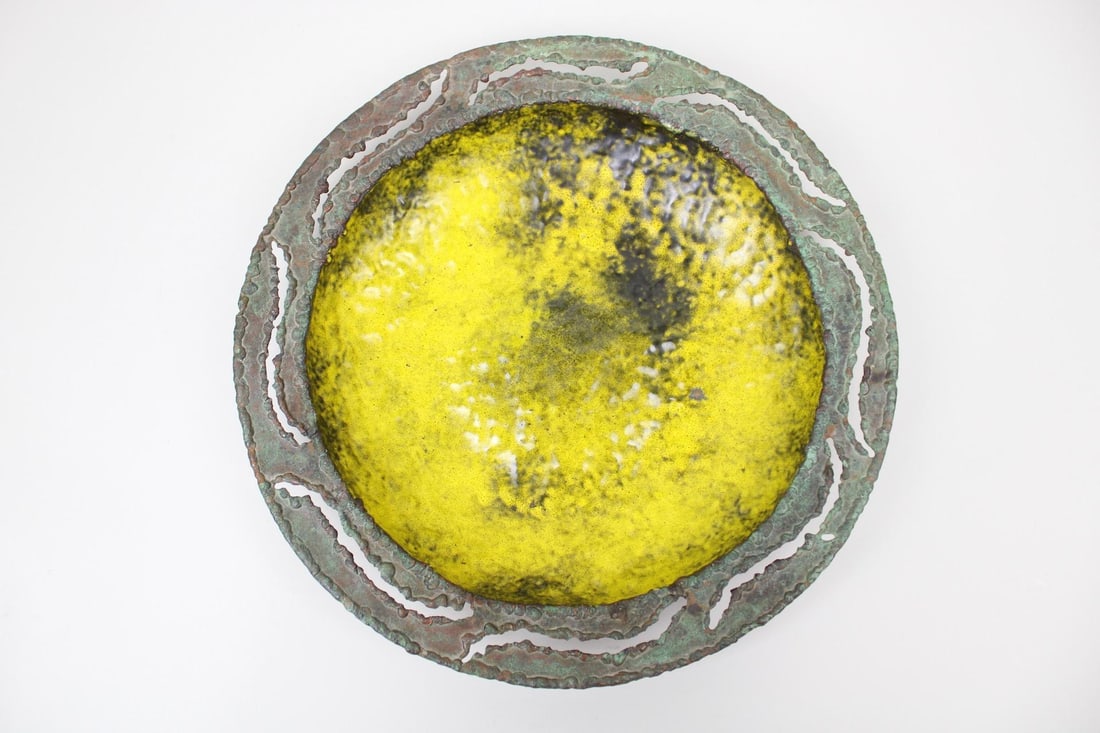 Brutalist Fantoni Enamel & Hammered Copper Bowl, Firenze Raymor (1 of 9)