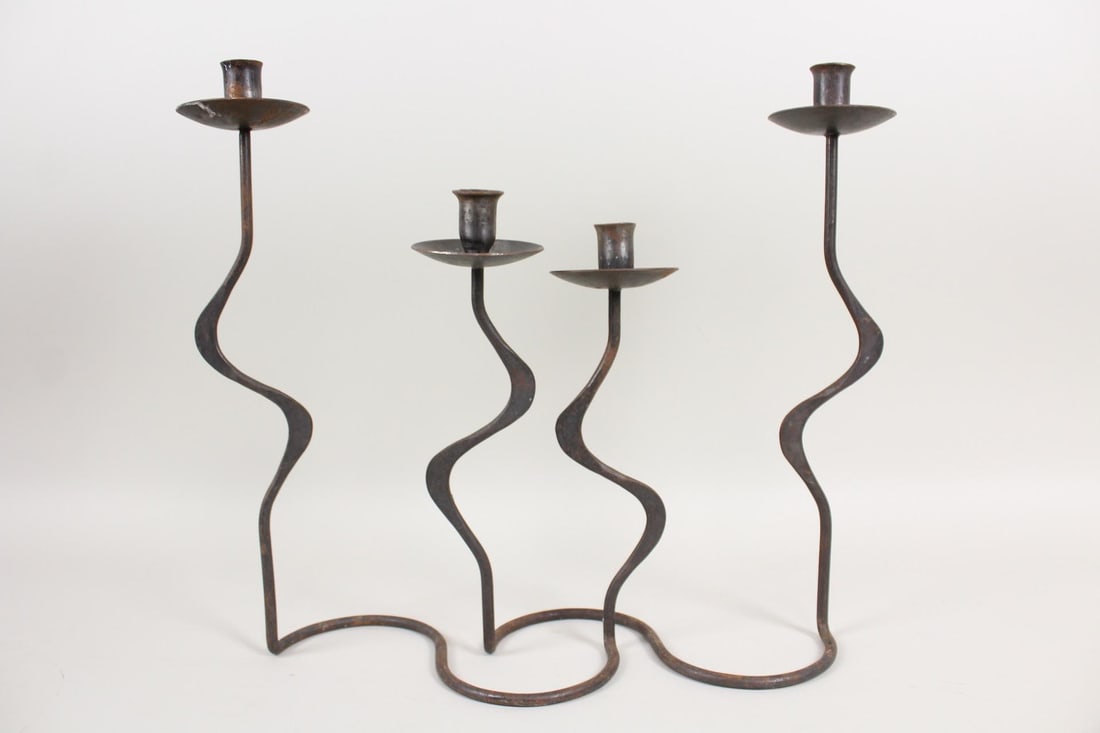 Pair Wrought Iron Brutalist Post Modern Squiggle Candlesticks (1 of 8)