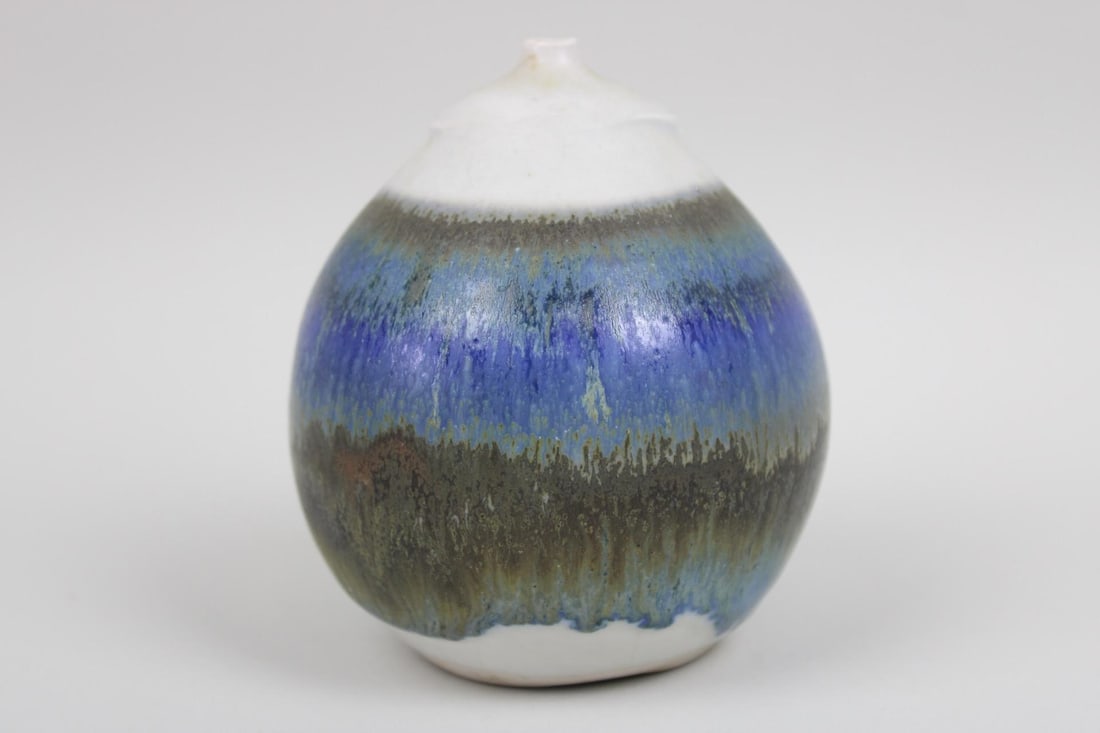 Signed Handmade Mid-Century Small Glazed Weed Bud Vase, 1 of 3 (1 of 8)