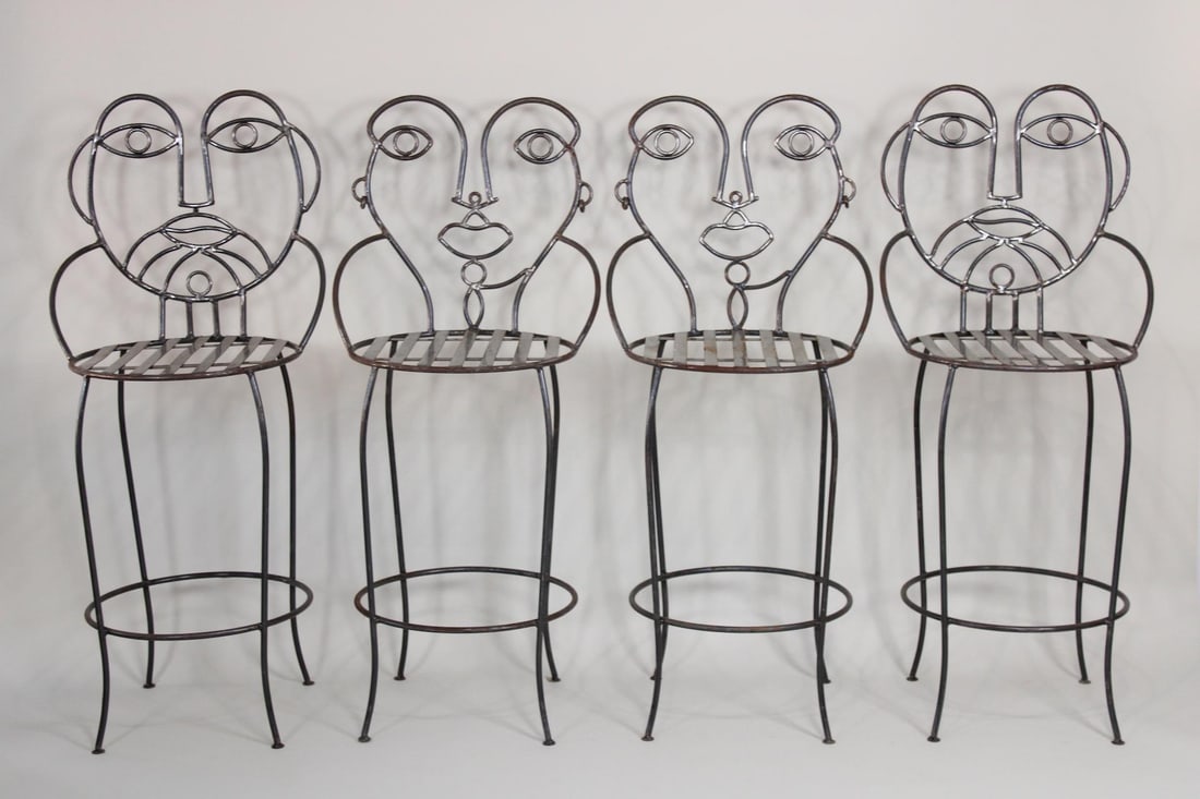 Set of 4 John Risley Style Modern Iron Face Bar Stools (1 of 7)