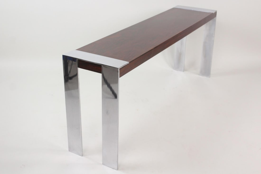 Mid-Century Modern Rosewood & Steel Console Table, Manner of Milo Baughman (1 of 9)