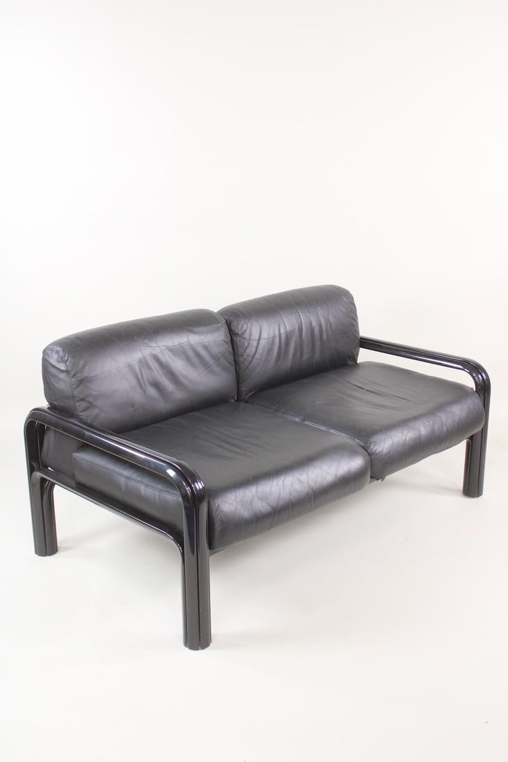Postmodern Gae Aulenti Black Leather 2-Seater Sofa for Knoll, 1 of 2 (1 of 16)