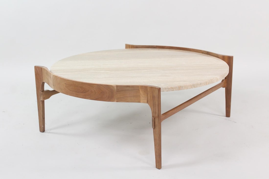 Mid-Century Modern Bertha Schaefer Travertine & Walnut Coffee Table (1 of 8)