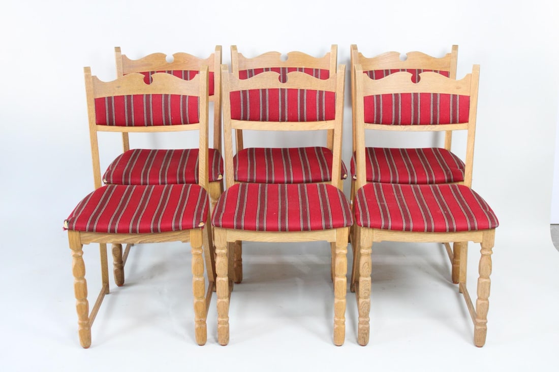 Set of 6 Danish Modern Carved Wood Dining Chairs, Henning Kjaernulf (1 of 9)